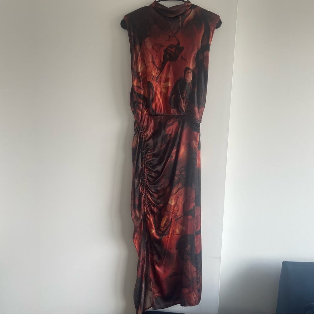Allsaints orange/Red and black dress with a tie at the side - Picture 2 of 7